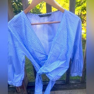 Zara blue white striped tie top